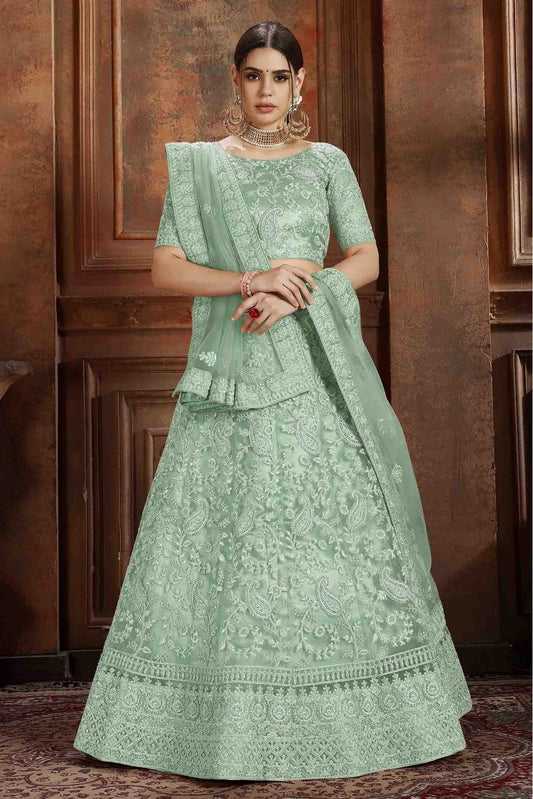 Green Colour Soft Net Embroidery Lehenga Choli LC1080075