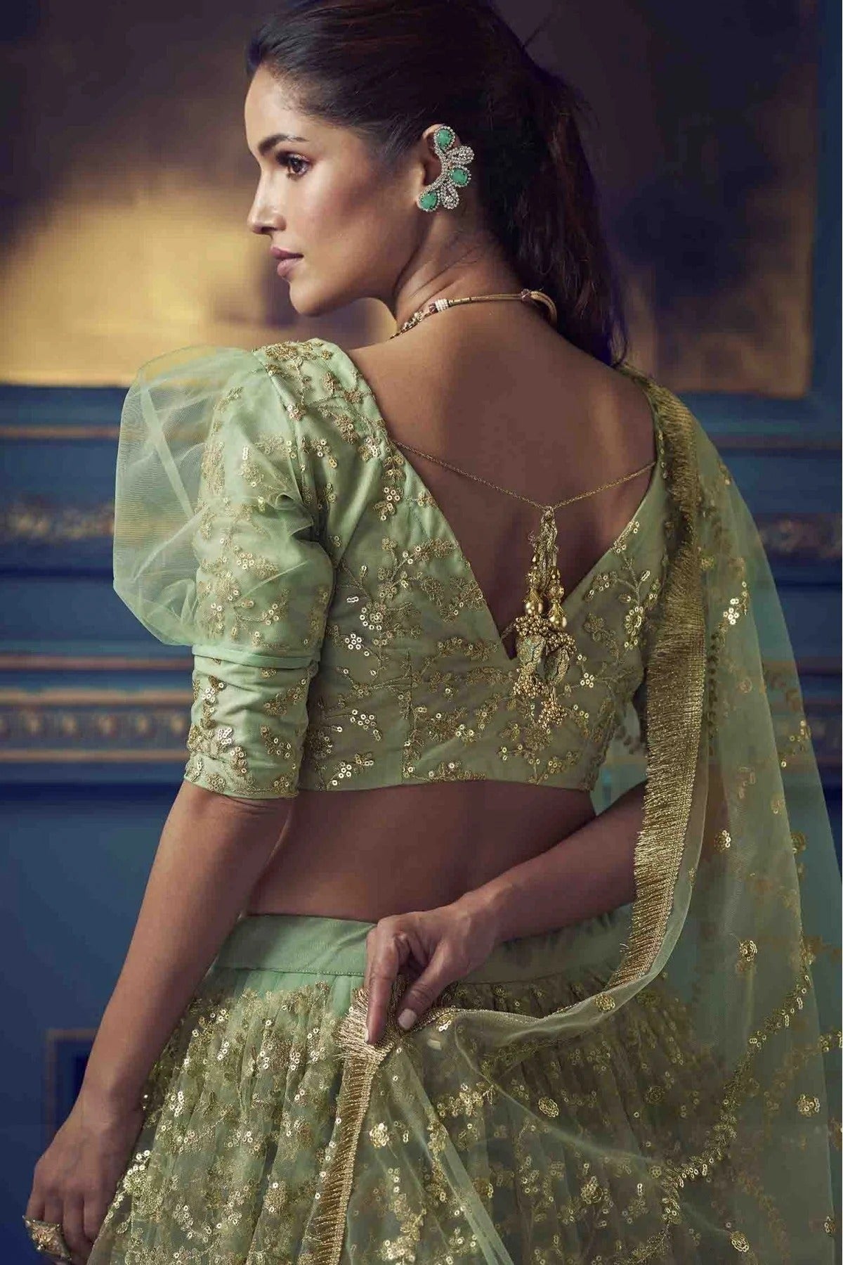 Green Colour Soft Net Embroidery Lehenga Choli LC1080379 A