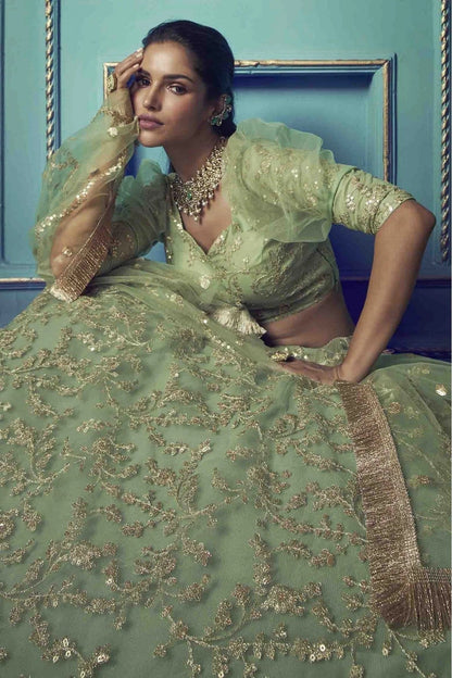 Green Colour Soft Net Embroidery Lehenga Choli LC1080379 B