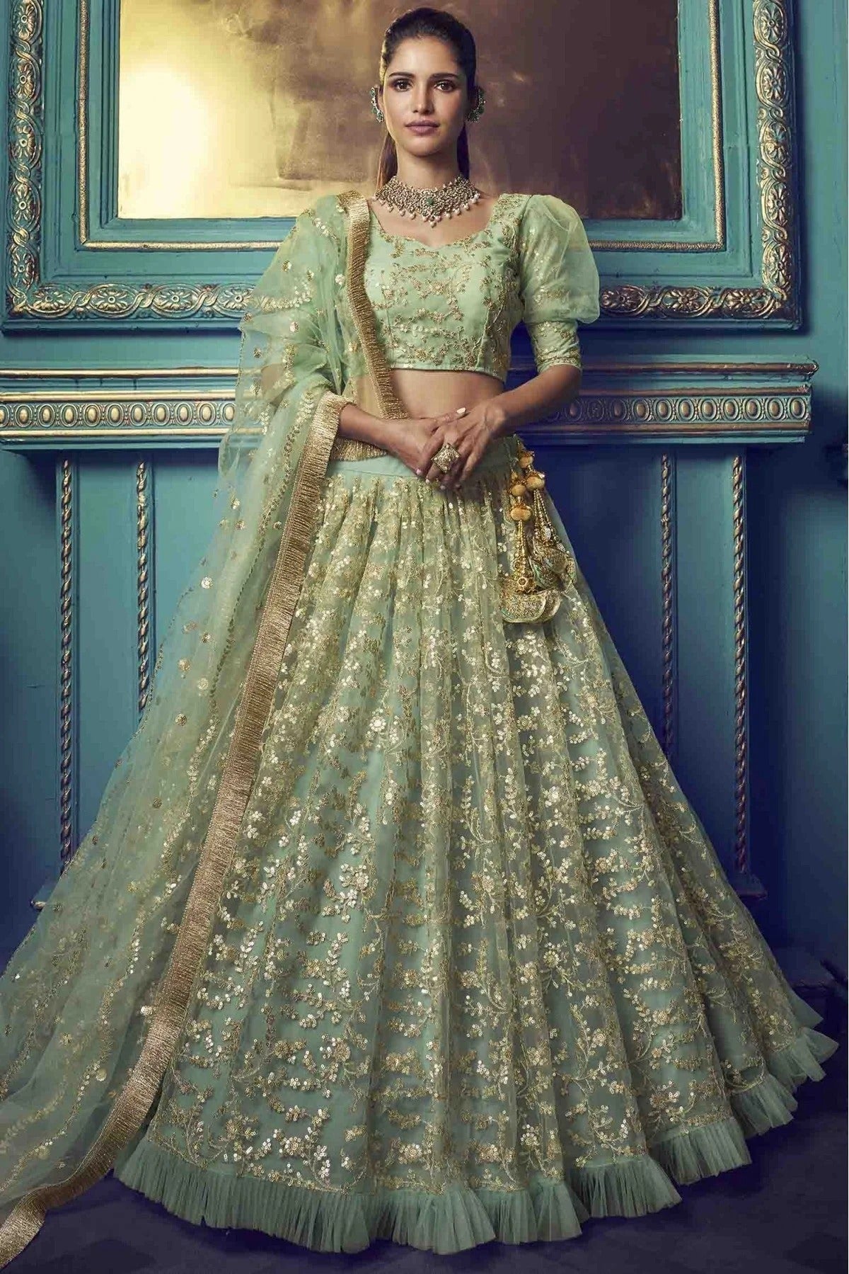 Green Colour Soft Net Embroidery Lehenga Choli LC1080379