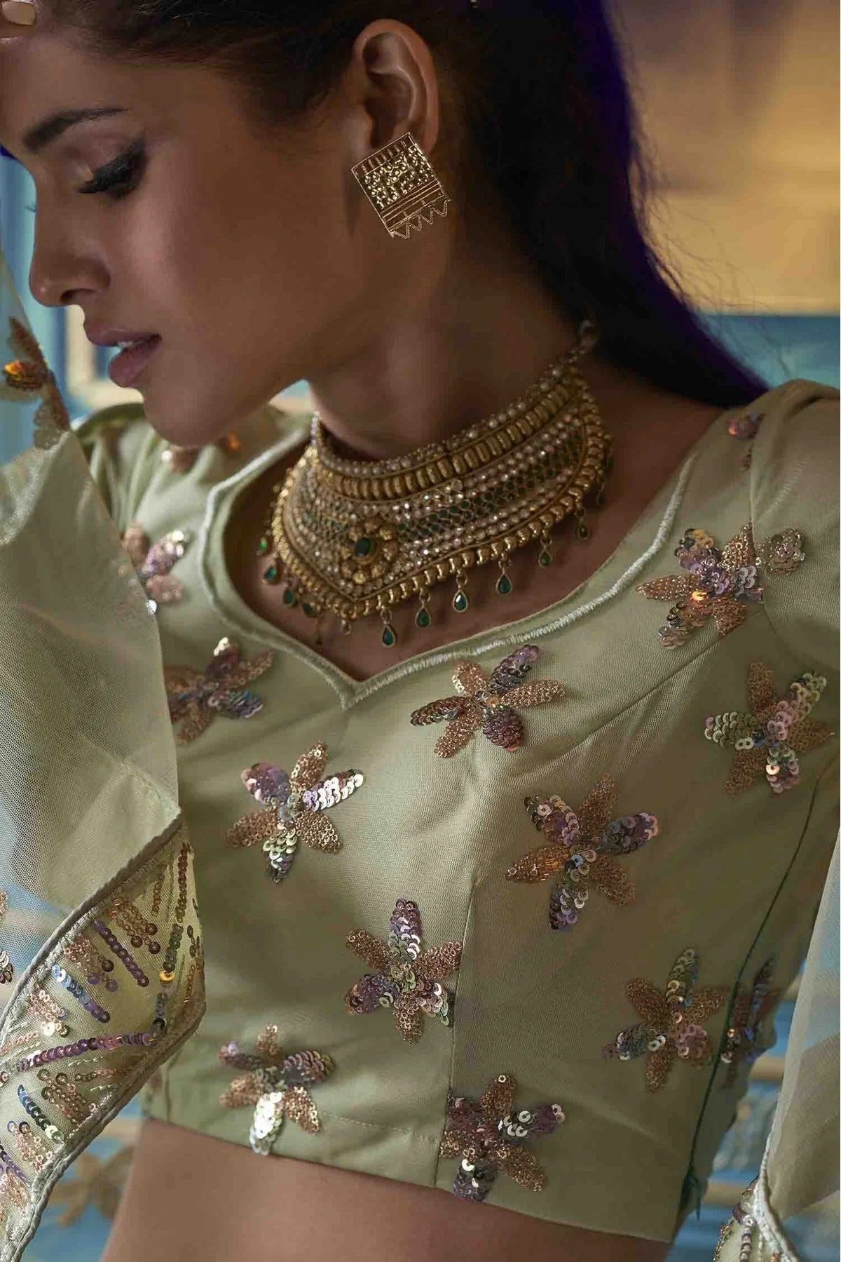 Green Colour Soft Net Embroidery Lehenga Choli LC1080382 A