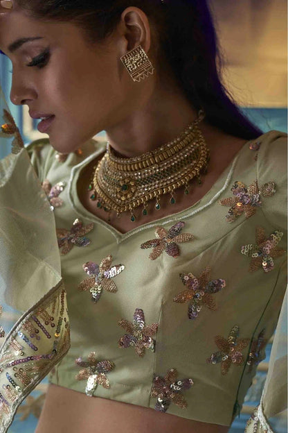 Green Colour Soft Net Embroidery Lehenga Choli LC1080382 A