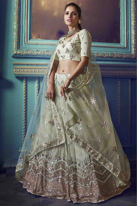 Green Colour Soft Net Embroidery Lehenga Choli LC1080382