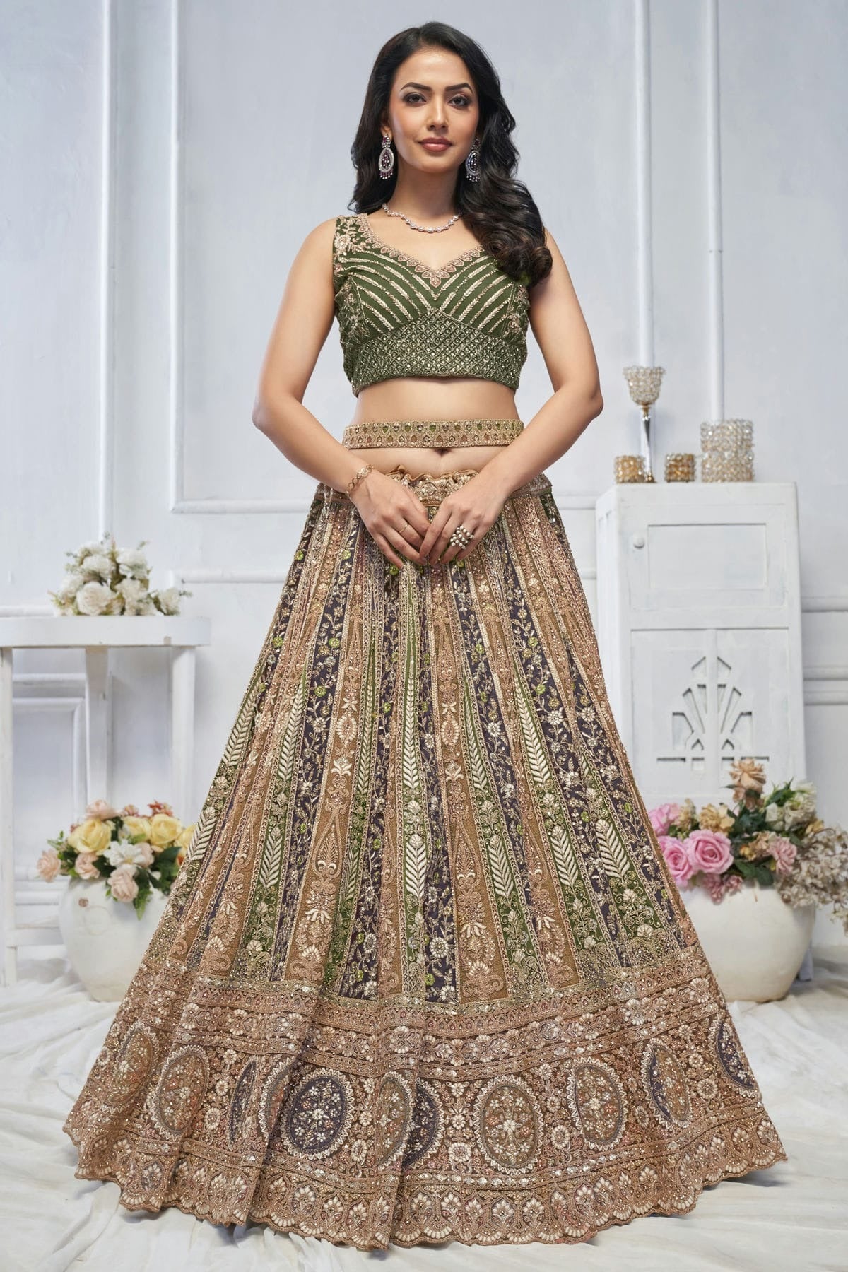 Green Colour Soft Net Embroidery Lehenga Choli LC1111359 A