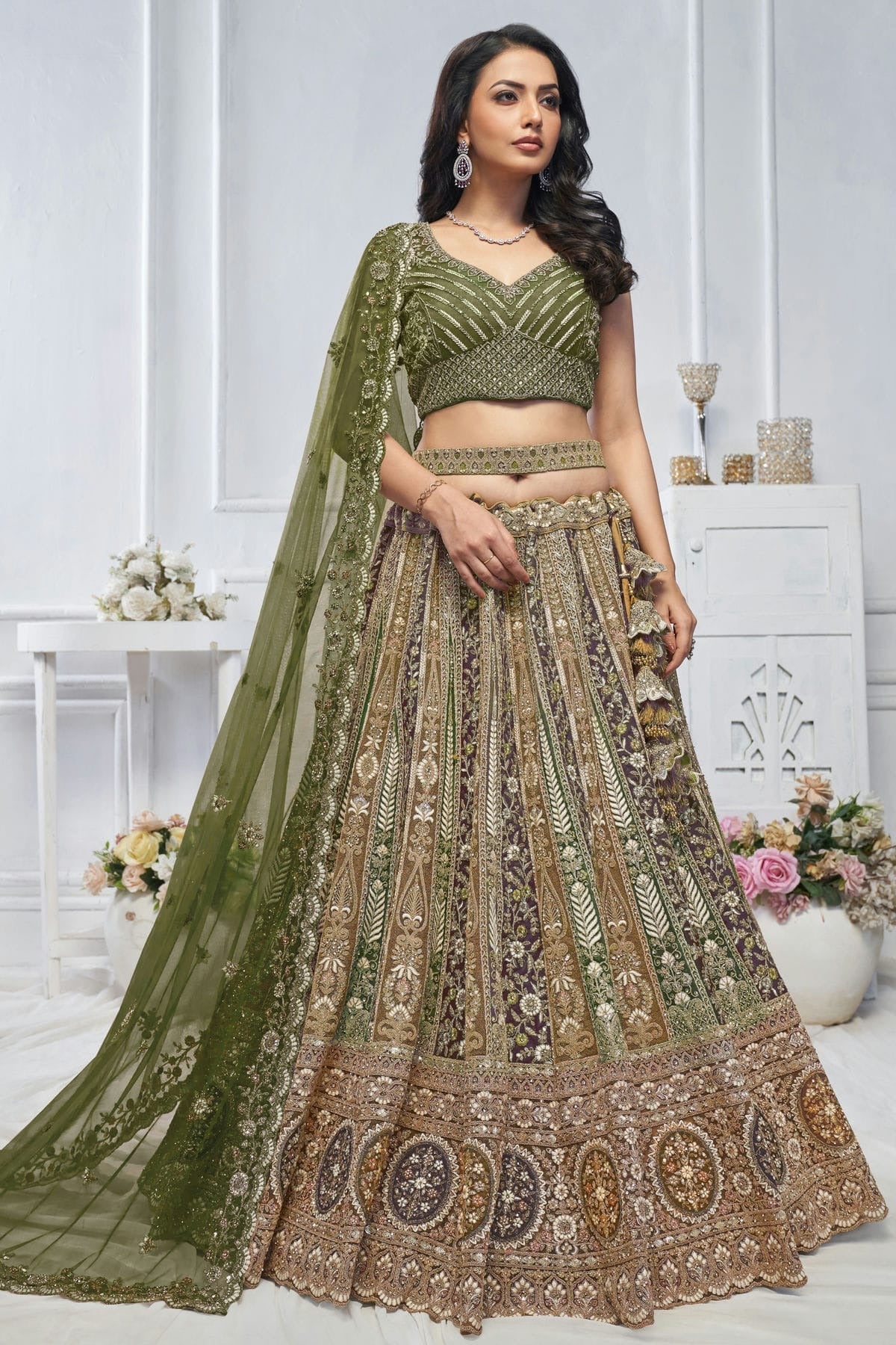 Green Colour Soft Net Embroidery Lehenga Choli LC1111359