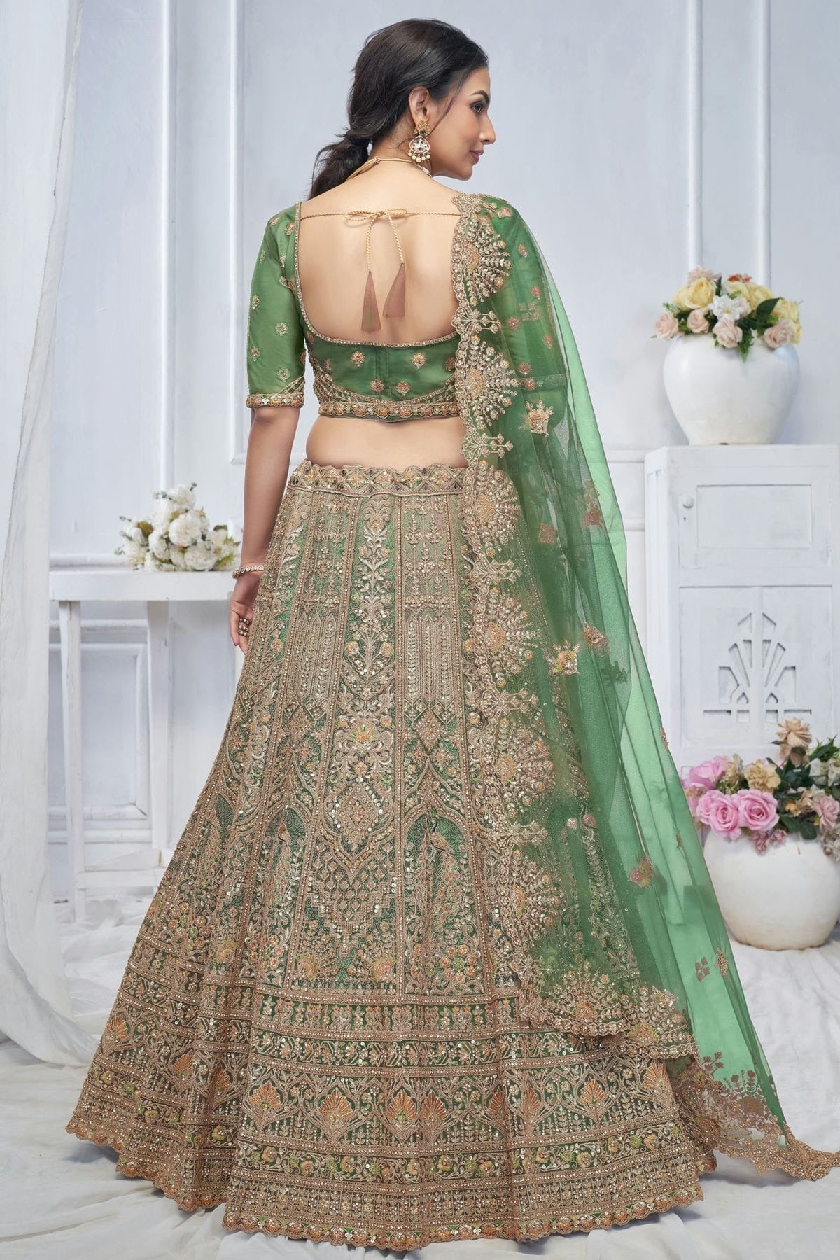 Green Colour Soft Net Embroidery Lehenga Choli LC1111363 A
