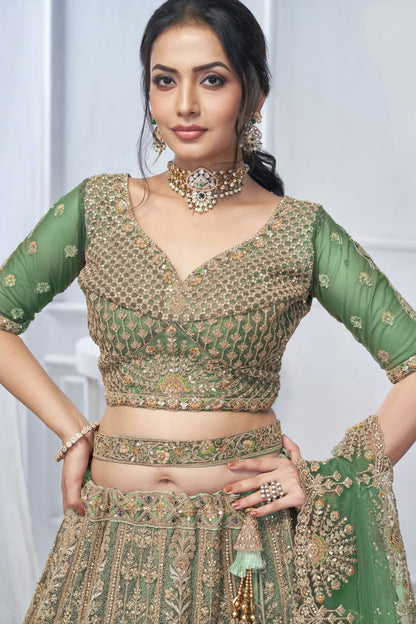 Green Colour Soft Net Embroidery Lehenga Choli LC1111363 B