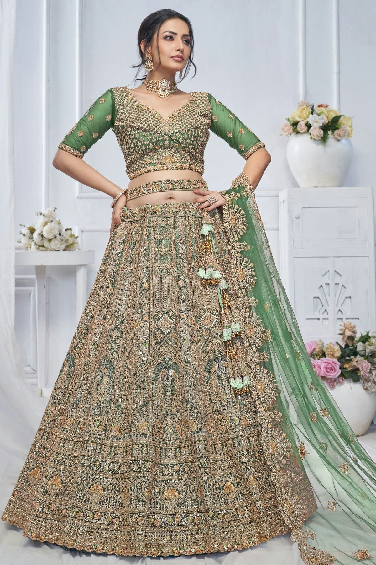 Green Colour Soft Net Embroidery Lehenga Choli LC1111363
