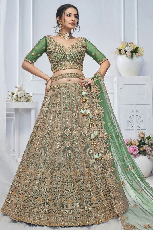 Green Colour Soft Net Embroidery Lehenga Choli LC1111363