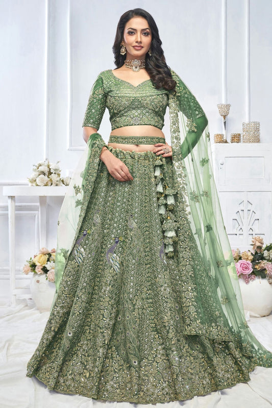 Green Colour Soft Net Embroidery Lehenga Choli LC1111367