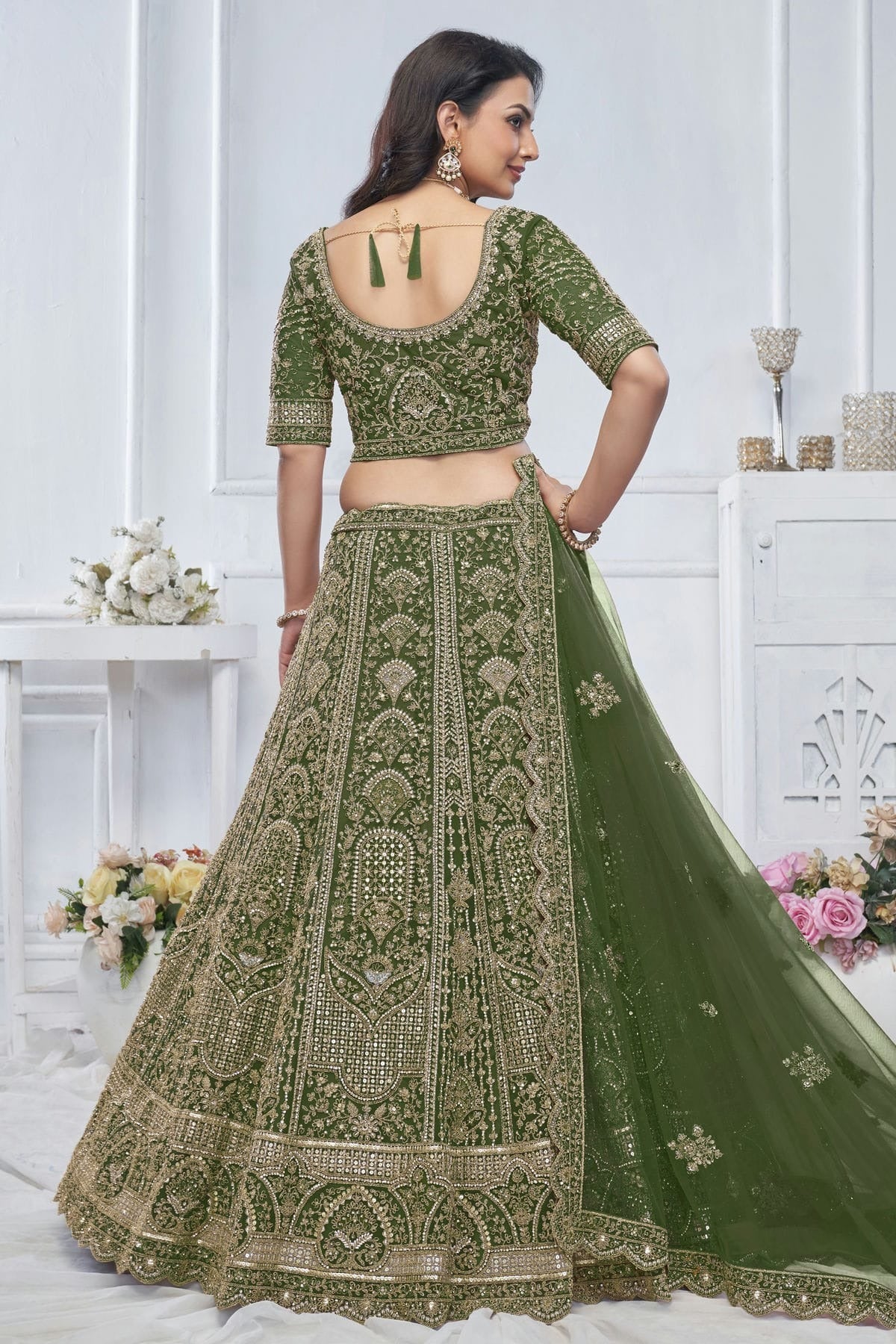 Green Colour Soft Net Embroidery Lehenga Choli LC1111372 A