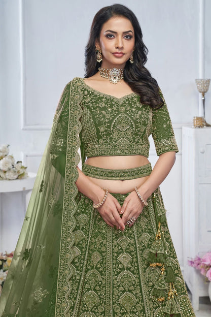 Green Colour Soft Net Embroidery Lehenga Choli LC1111372 B