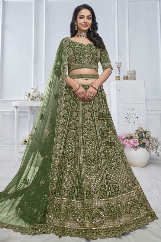Green Colour Soft Net Embroidery Lehenga Choli LC1111372