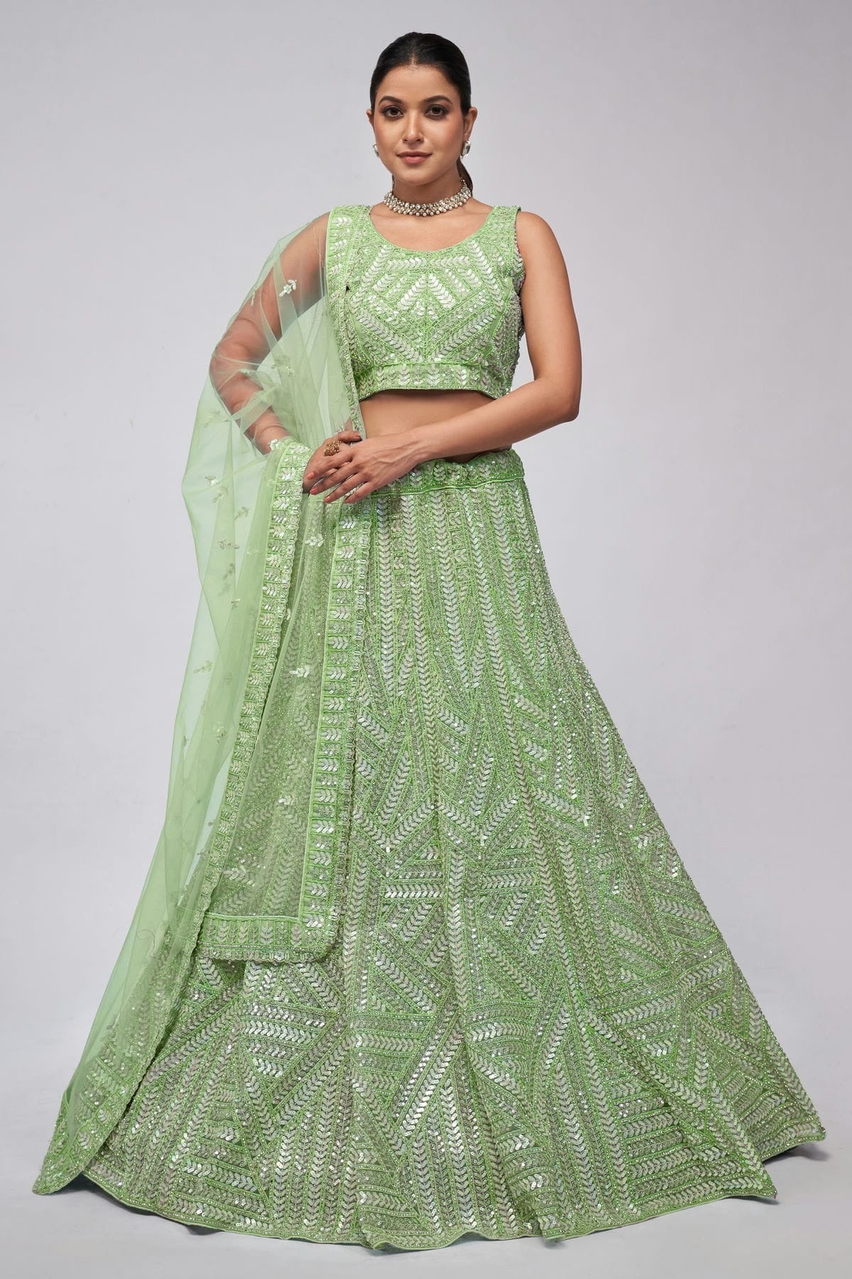 Green Colour Soft Net Lehenga Choli LC1030033