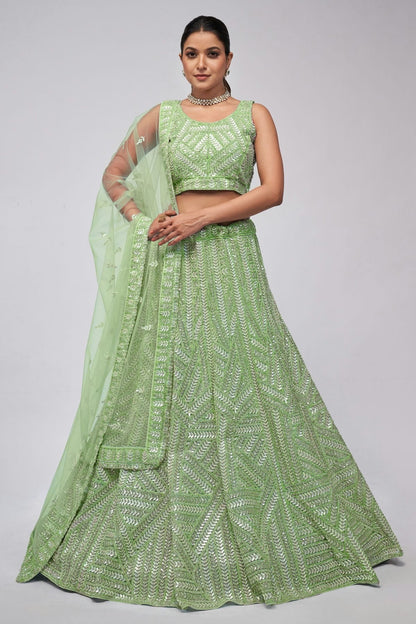 Green Colour Soft Net Lehenga Choli LC1030033