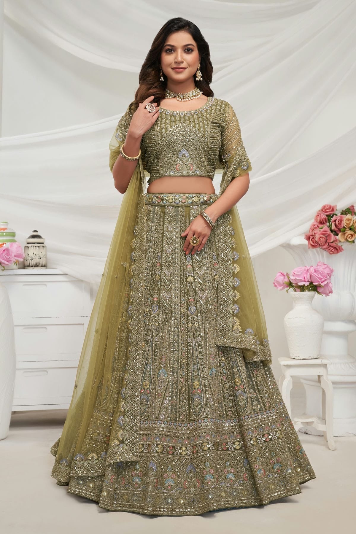 Green Colour Soft Net Lehenga Choli LC1030042