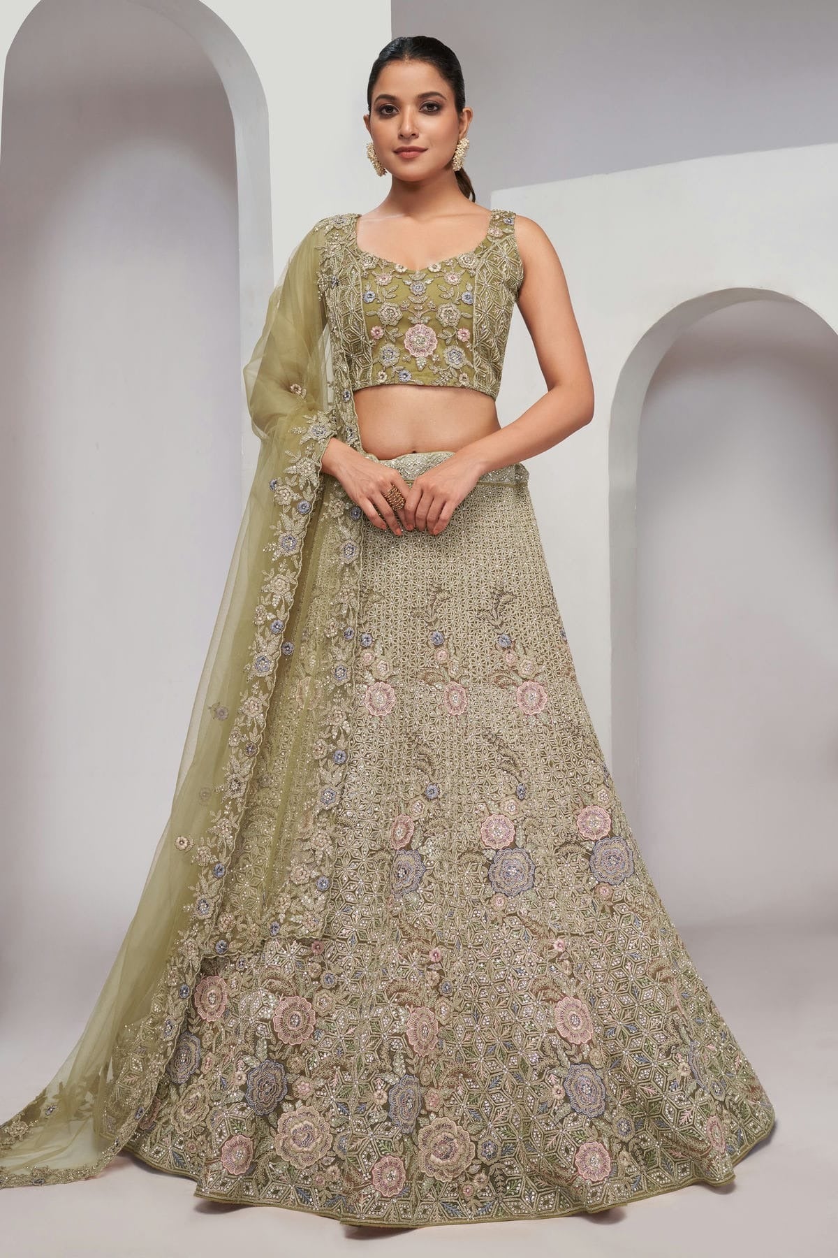 Green Colour Soft Net Lehenga Choli LC1030054