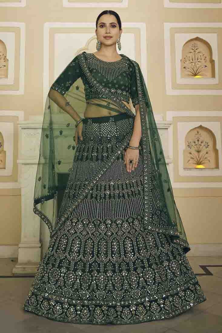 Green Colour Soft Net Mirror Work Lehenga Choli LC1080357
