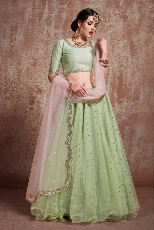 Green Colour Soft Net Sequins Work Lehenga Choli LC1080415