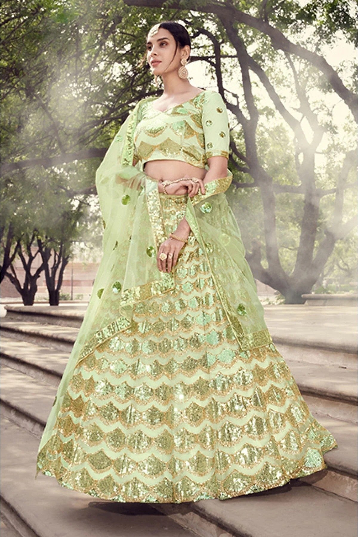 Green Colour Soft Net Sequins Work Lehenga Choli LC1080520