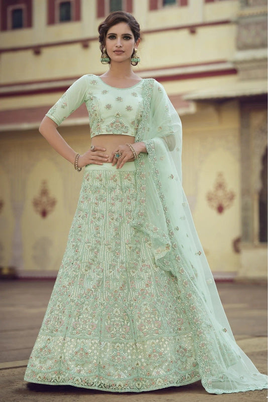 Green Colour Soft Net Sequins Work Lehenga Choli LC1080578