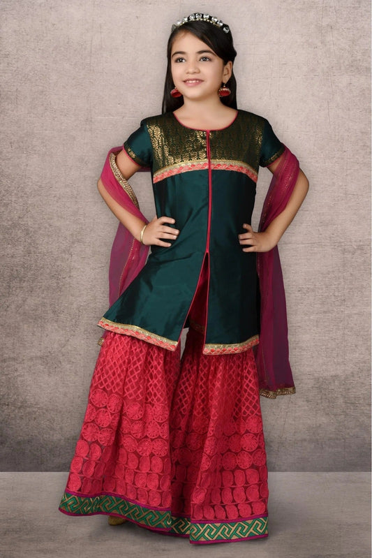 Green Colour Taffeta Embroidery Sharara Suit GW1070053