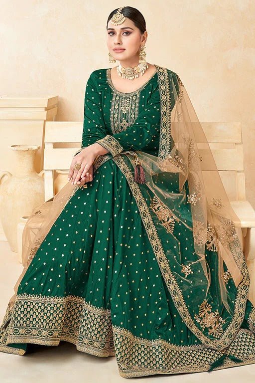 Green Colour Taffeta Silk Anarkali Suit SM1050349 A