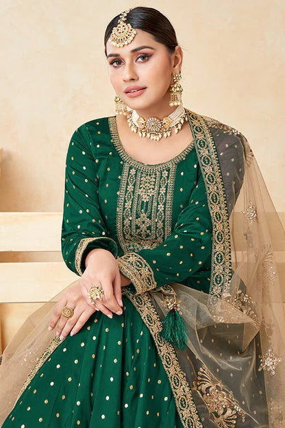 Green Colour Taffeta Silk Anarkali Suit SM1050349 C