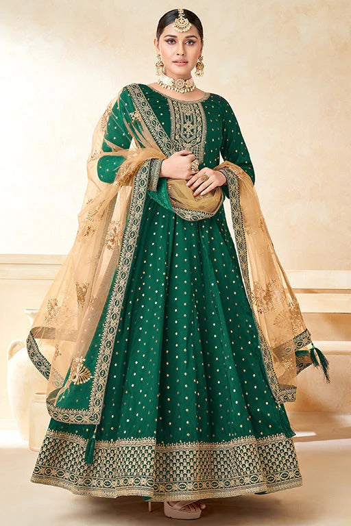 Green Colour Taffeta Silk Anarkali Suit SM1050349