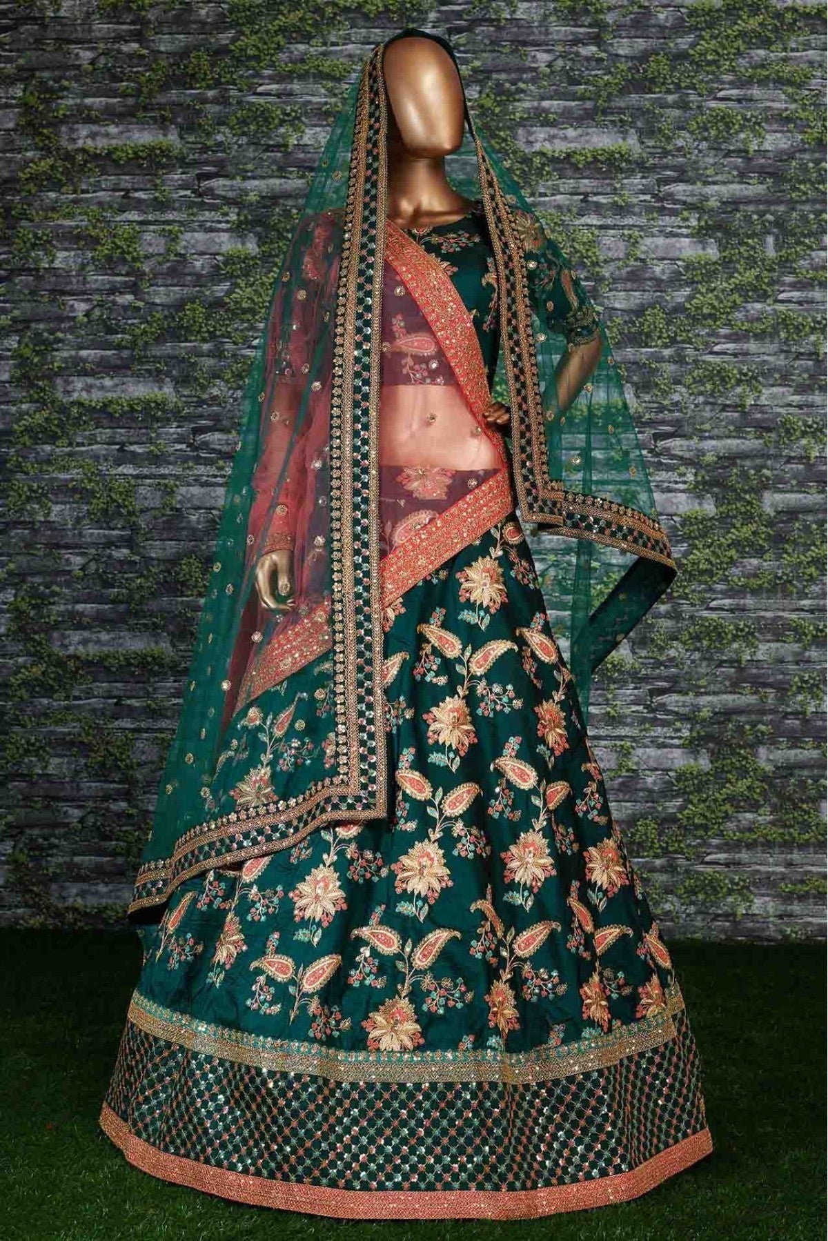 Green Colour Taffeta Silk Lehenga Choli LC1010024 A