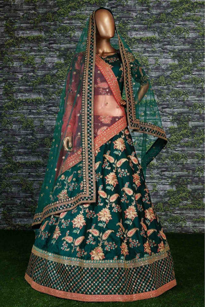 Green Colour Taffeta Silk Lehenga Choli LC1010024 A