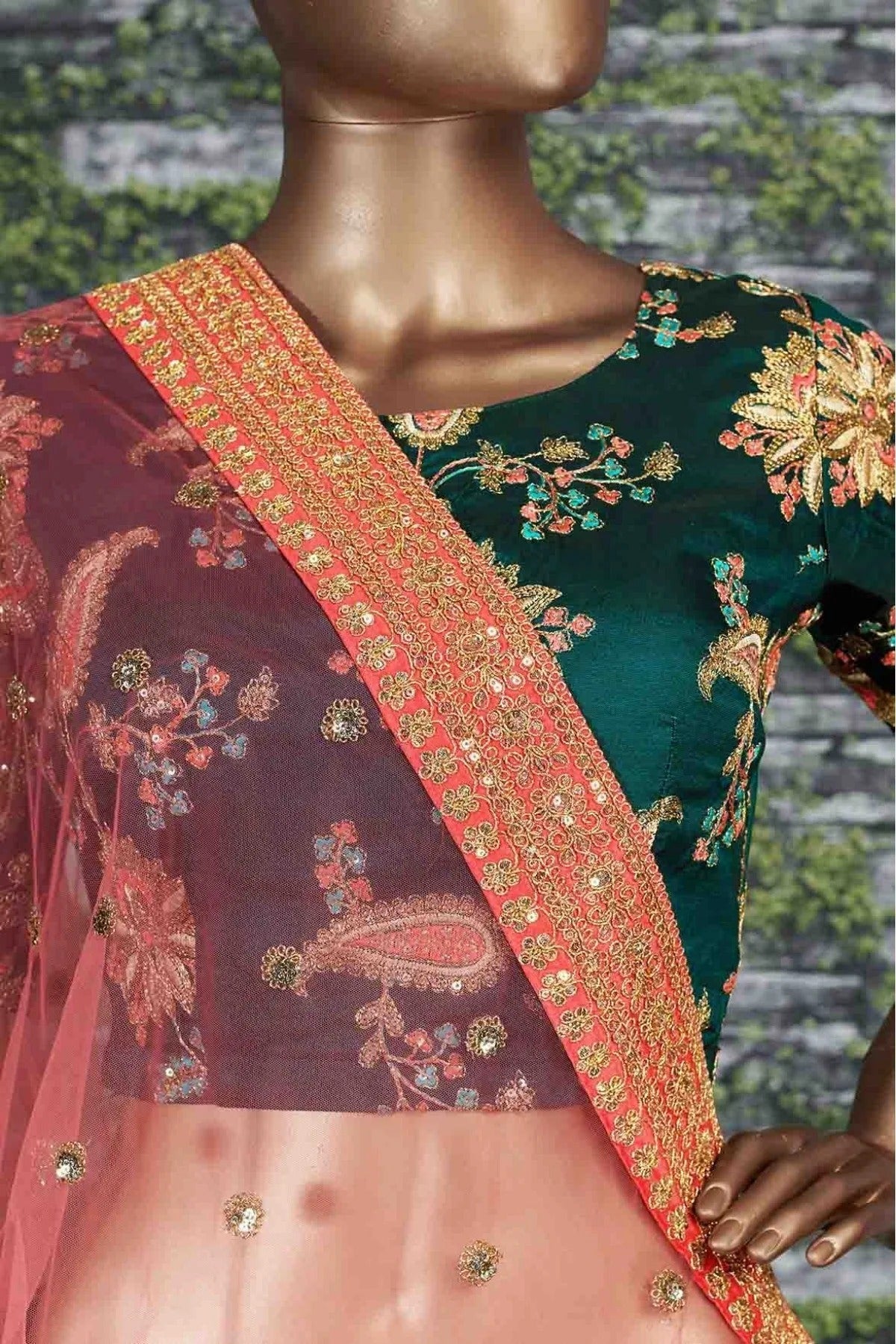 Green Colour Taffeta Silk Lehenga Choli LC1010024 B