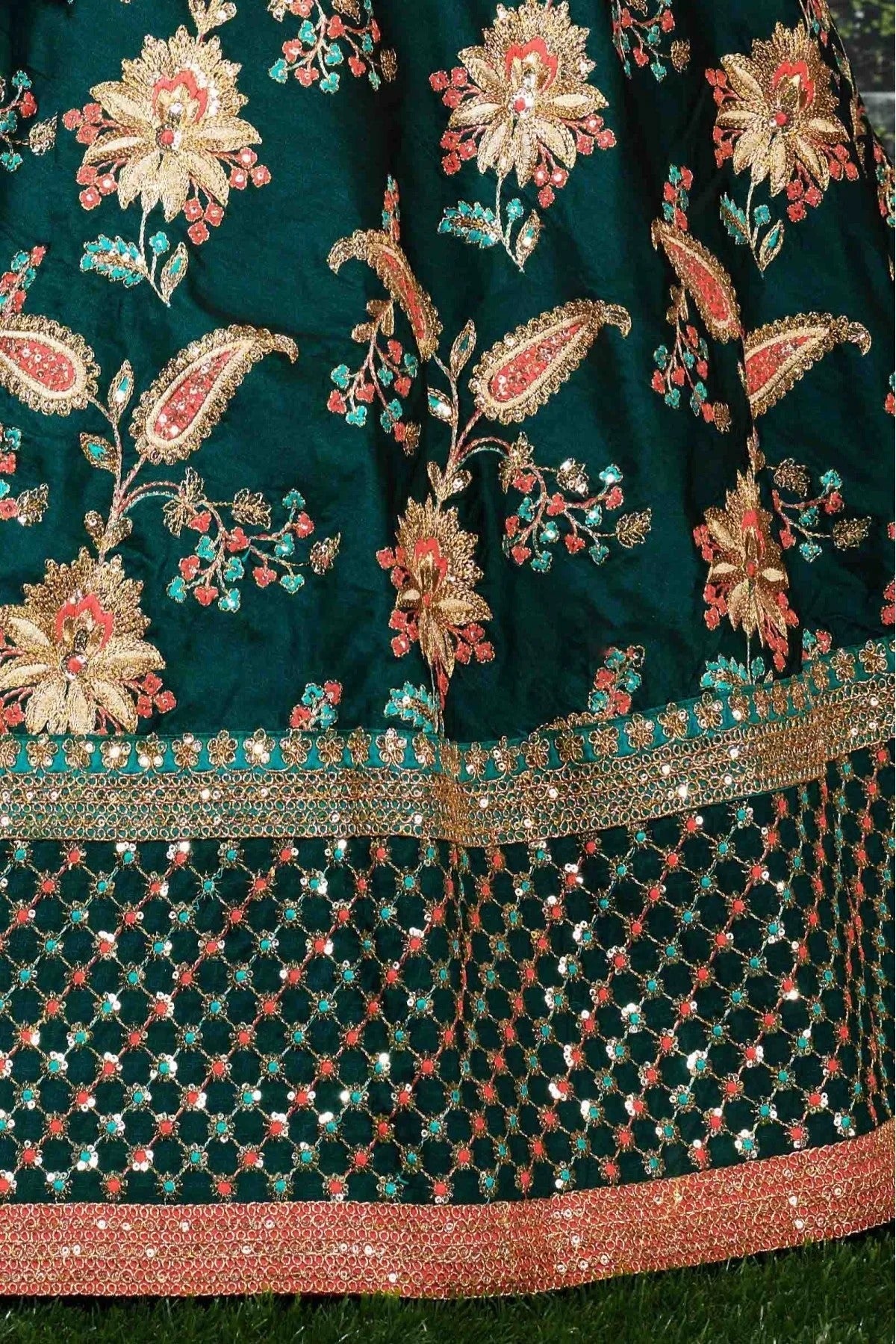 Green Colour Taffeta Silk Lehenga Choli LC1010024 C