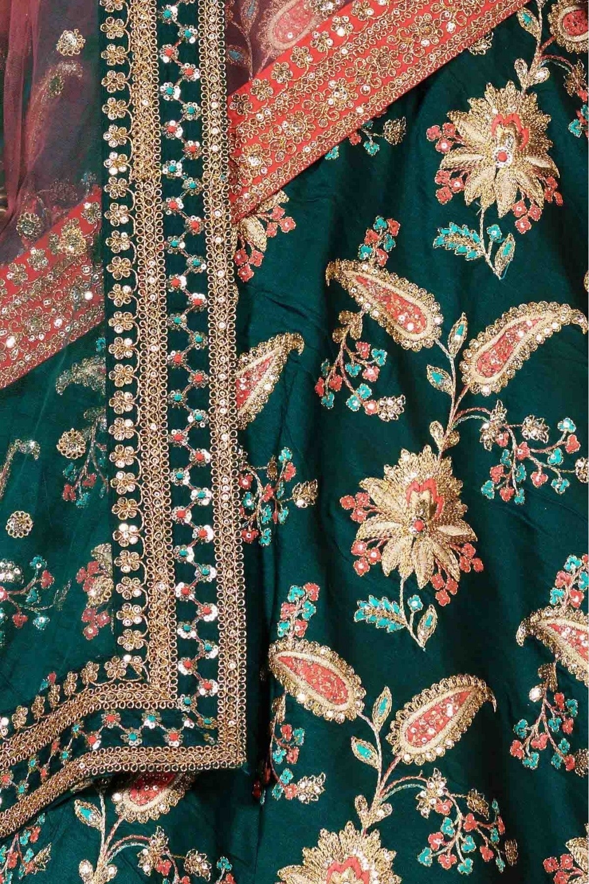 Green Colour Taffeta Silk Lehenga Choli LC1010024 D