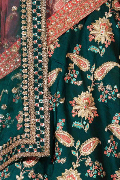 Green Colour Taffeta Silk Lehenga Choli LC1010024 D