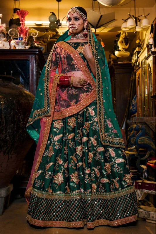 Green Colour Taffeta Silk Lehenga Choli LC1010024