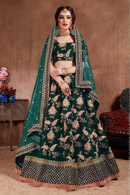 Green Colour Taffeta Silk Lehenga Choli LC1010091 A