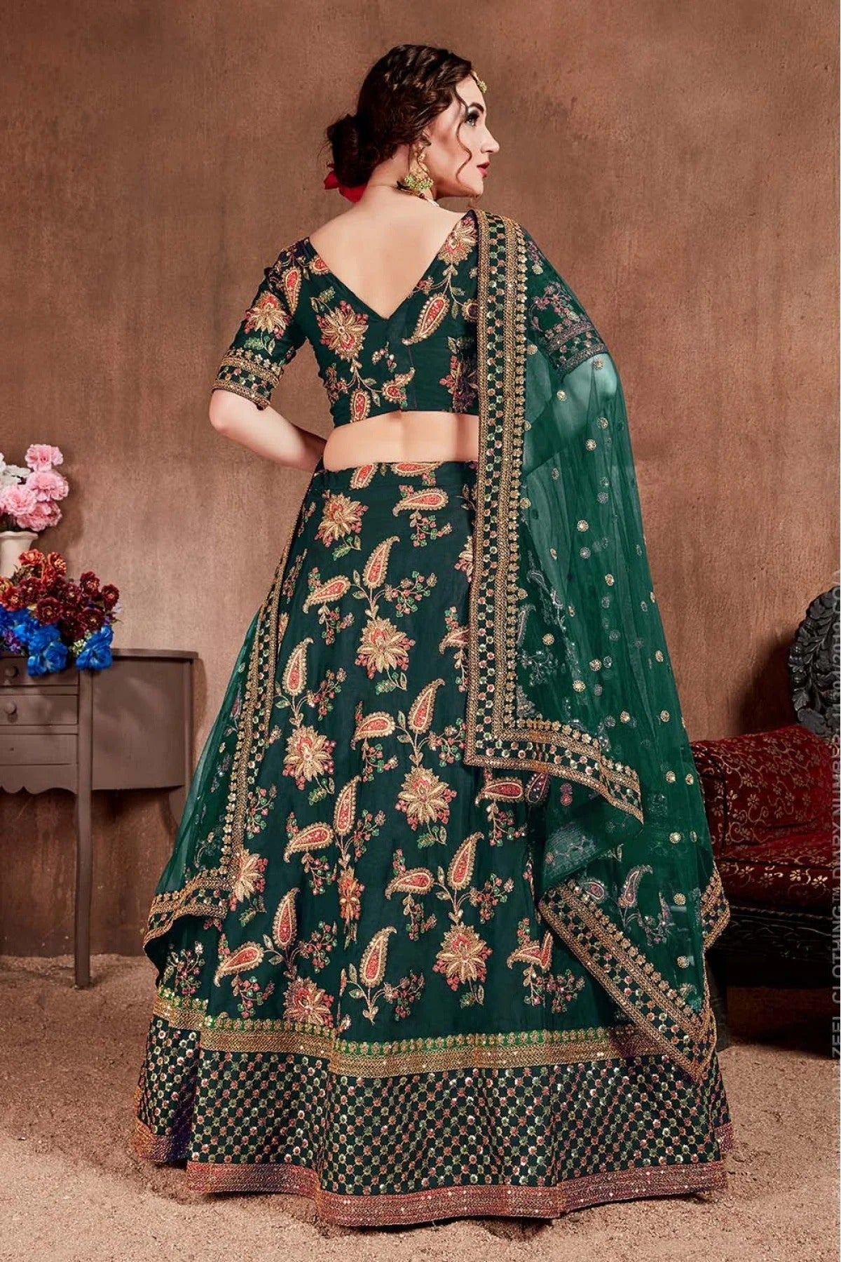 Green Colour Taffeta Silk Lehenga Choli LC1010091 B