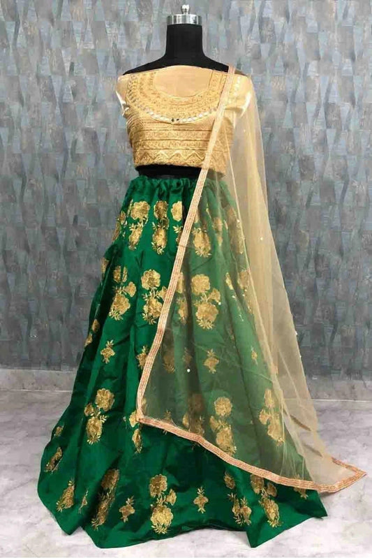 Green Colour Taffeta Silk Lehenga Choli LC1020015