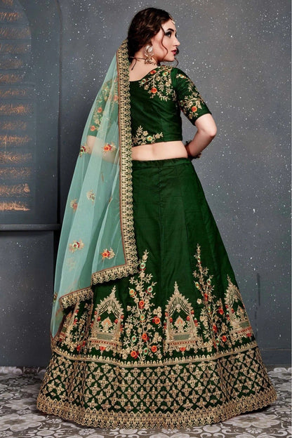 Green Colour Taffeta and Satin Silk Lehenga Choli LC1010038 A