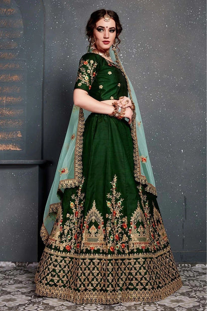 Green Colour Taffeta and Satin Silk Lehenga Choli LC1010038 C