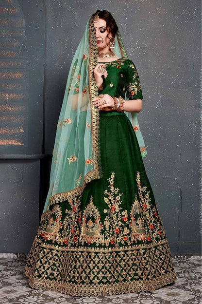 Green Colour Taffeta and Satin Silk Lehenga Choli LC1010038 D