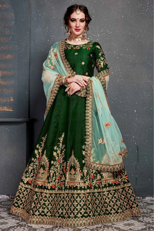 Green Colour Taffeta and Satin Silk Lehenga Choli LC1010038