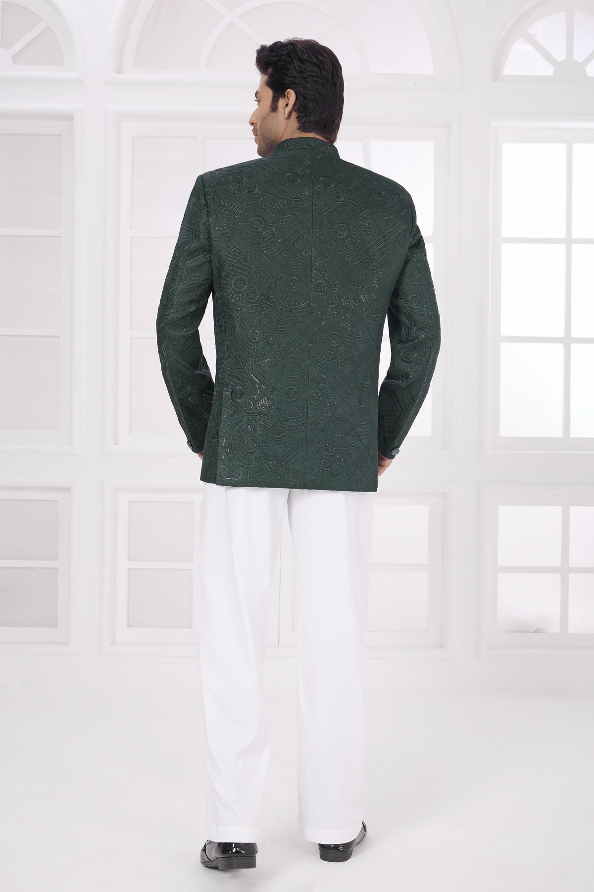 Green Colour Thread Work Embroidery Art Silk Jodhpuri