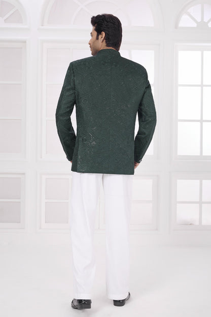 Green Colour Thread Work Embroidery Art Silk Jodhpuri