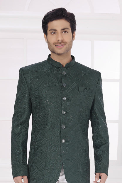 Green Colour Thread Work Embroidery Art Silk Jodhpuri