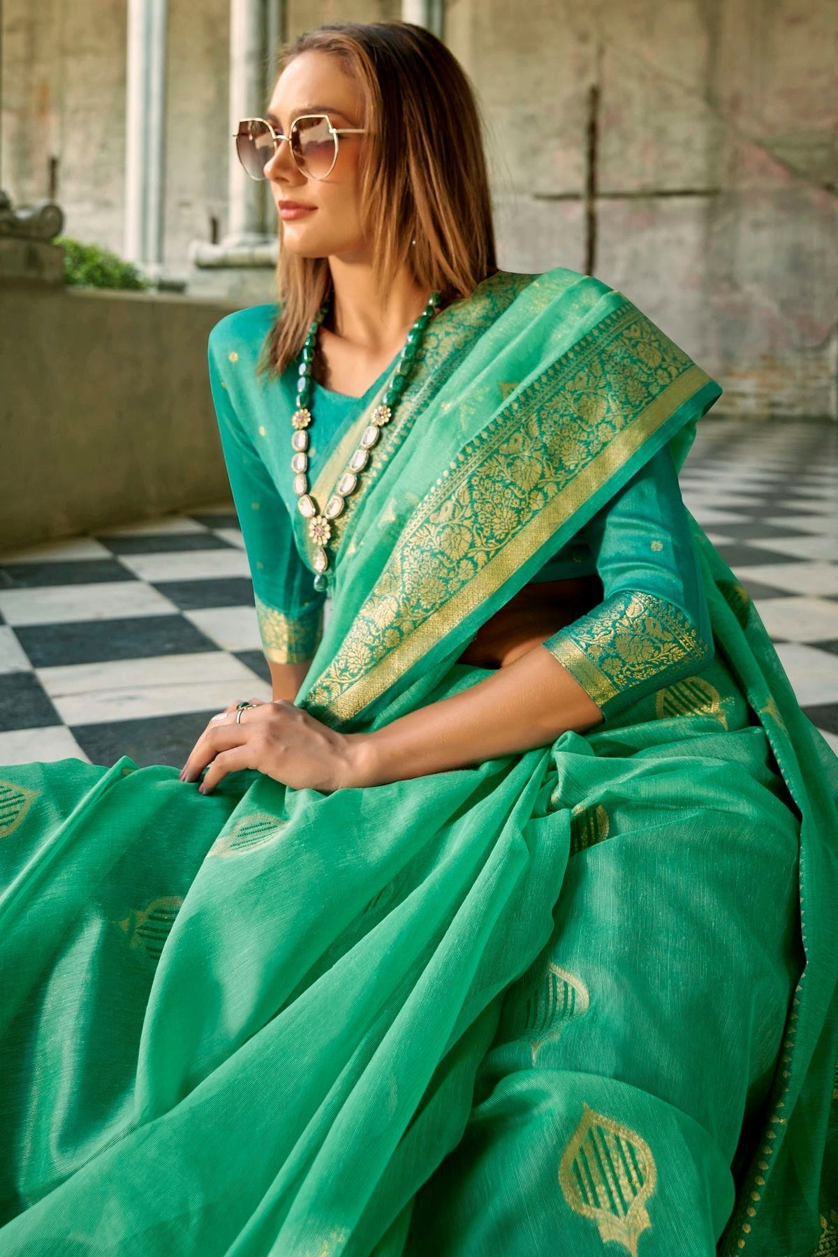 Green Colour Tissue Silk Saree SD1110301 A