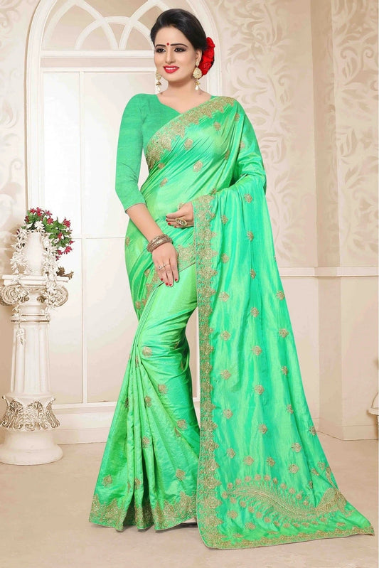 Green Colour Two Tone Silk Embroidery Saree SD1120024