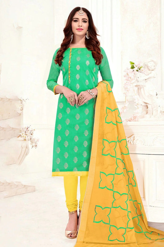 Green Colour Unstitched Banarasi Jacquard Churidar Suit US1161065