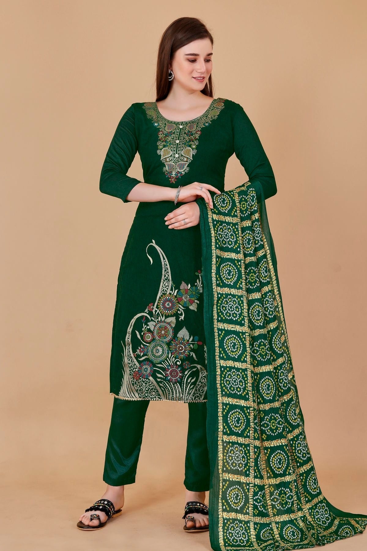 Green Colour Unstitched Banarasi Jacquard Fabric Straight Suit US1160983